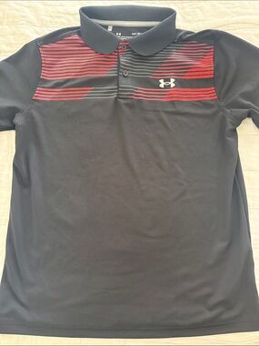 Under Armour Black Polo with Gray Trim and Red Accent